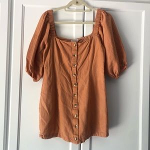 l space puff sleeve button down dress